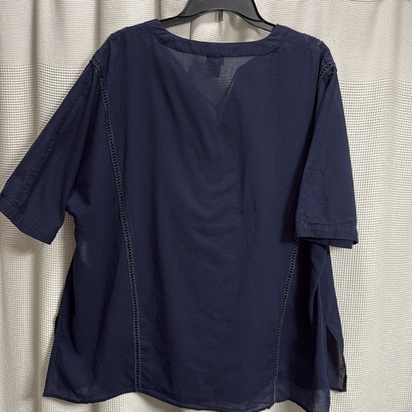 Chicos Embroidered Tunic top Women’s SZ 4/20-22 Navy Y neck cotton EUC summer - Picture 6 of 8